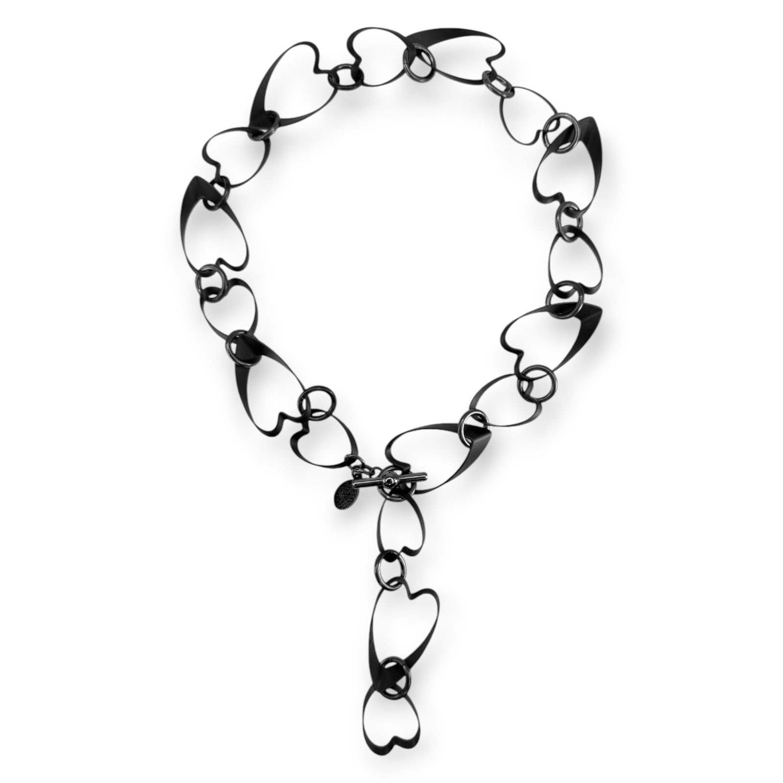Heart Link Necklace Short Black