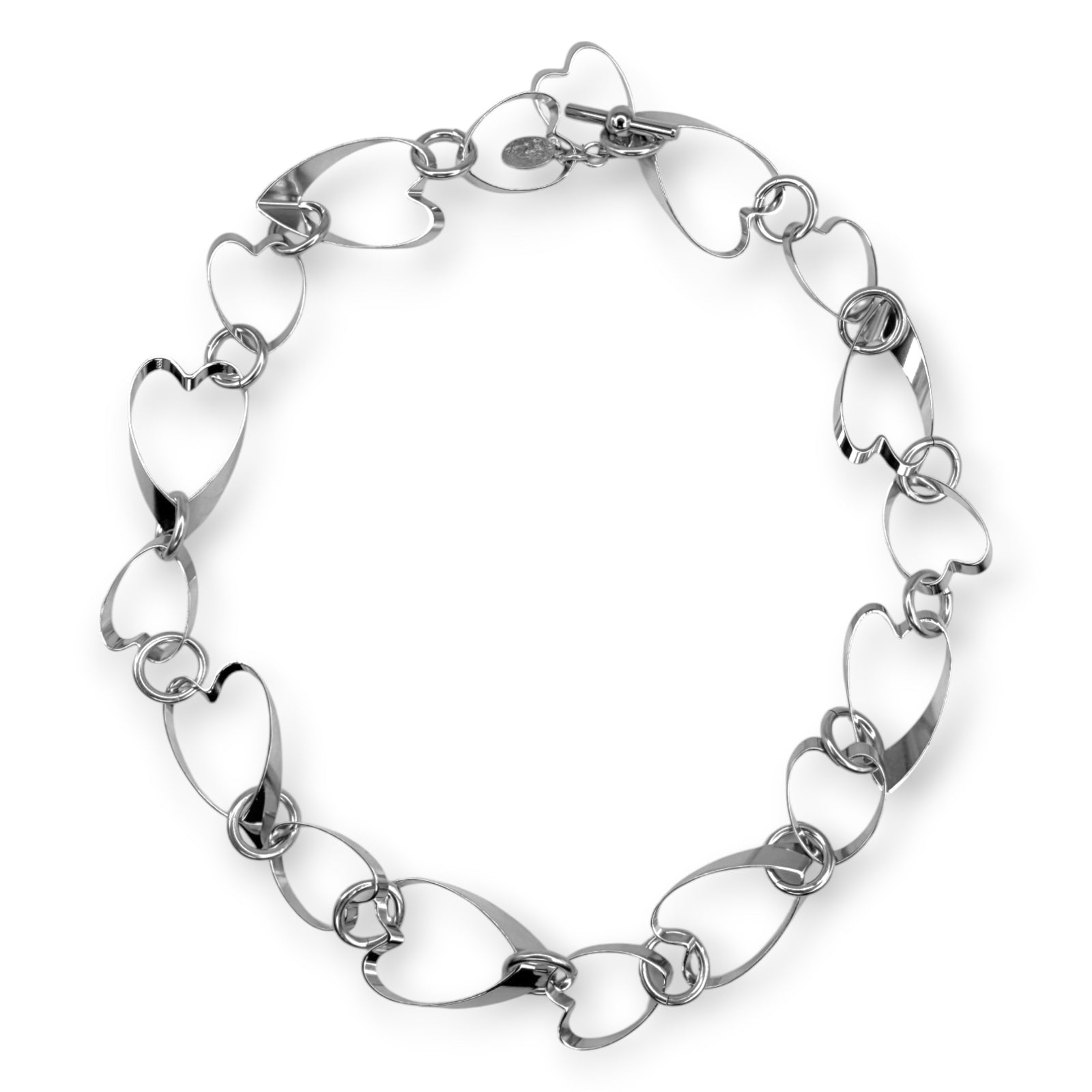 Heart Link Necklace Short Rhodium