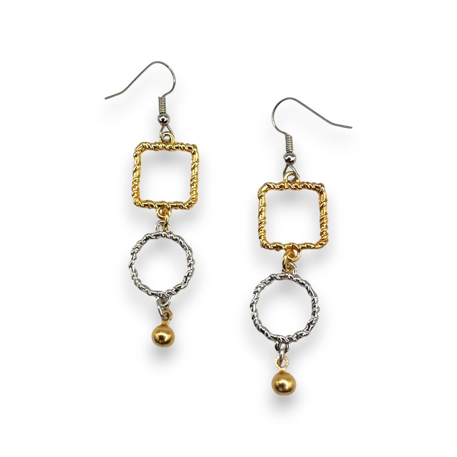 Twisted Metal Square & Circle Earrings