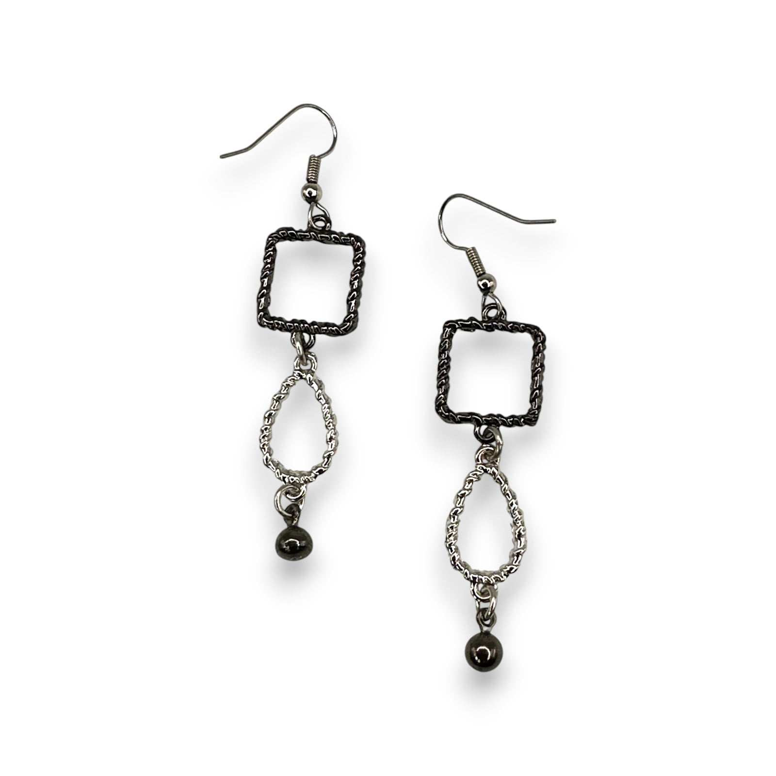 Twisted Metal Square & Teardrop Earrings