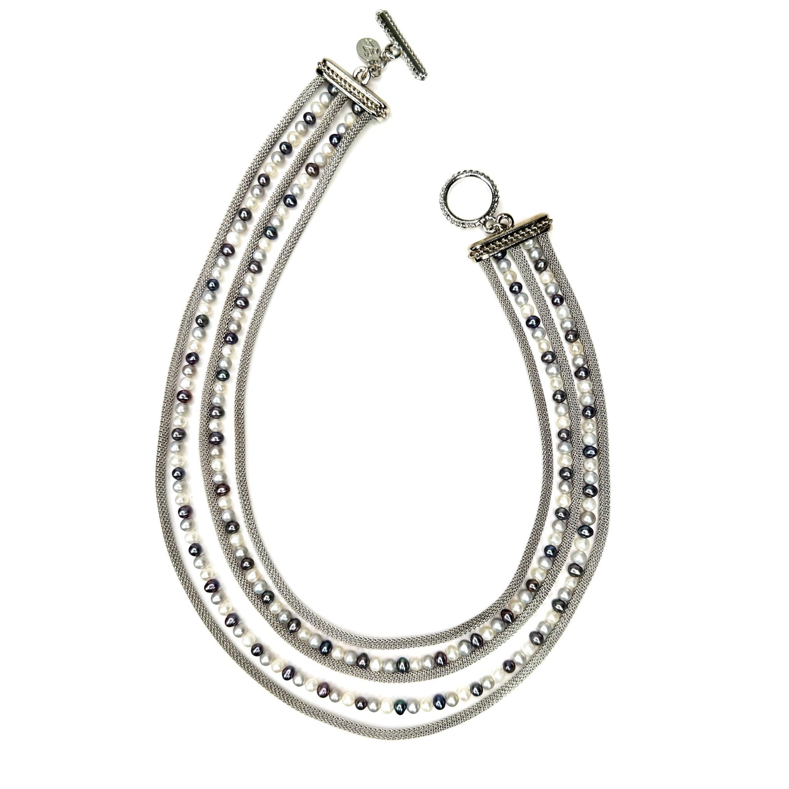 Graduated 5-Strand Mesh & Pearl Necklace