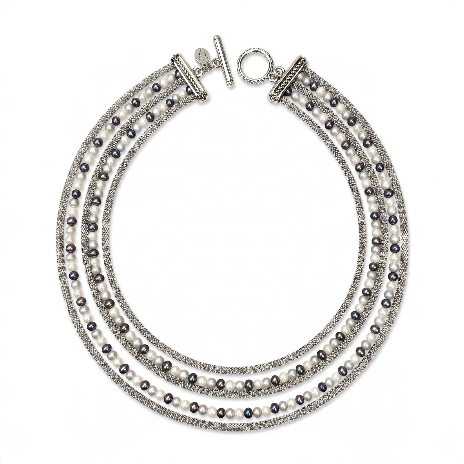Graduated 5-Strand Mesh & Pearl Necklace