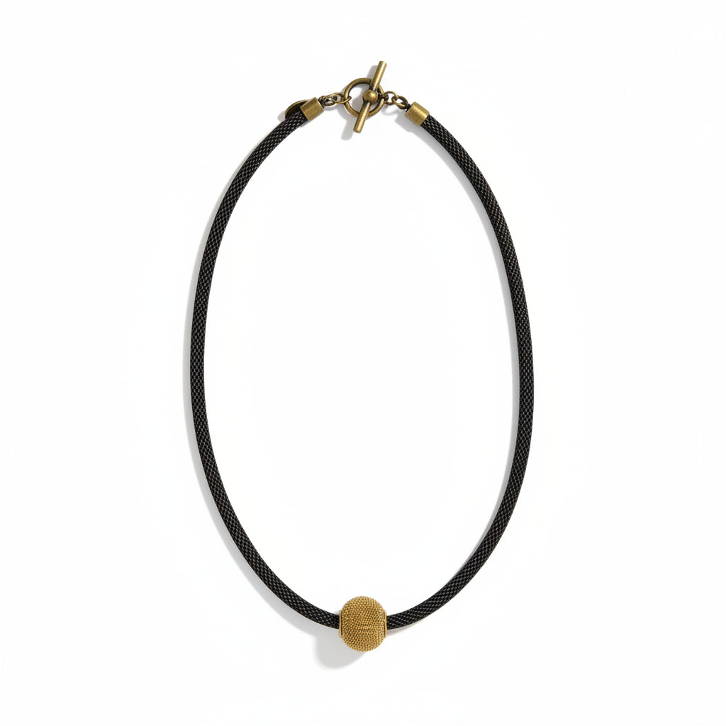 Mesh Necklace with Round Mesh Bead, 19"