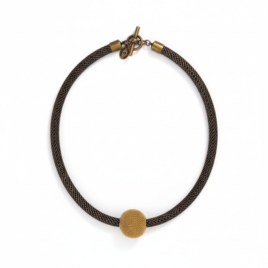 Thick Mesh Strand Necklace with Round Mesh Bead