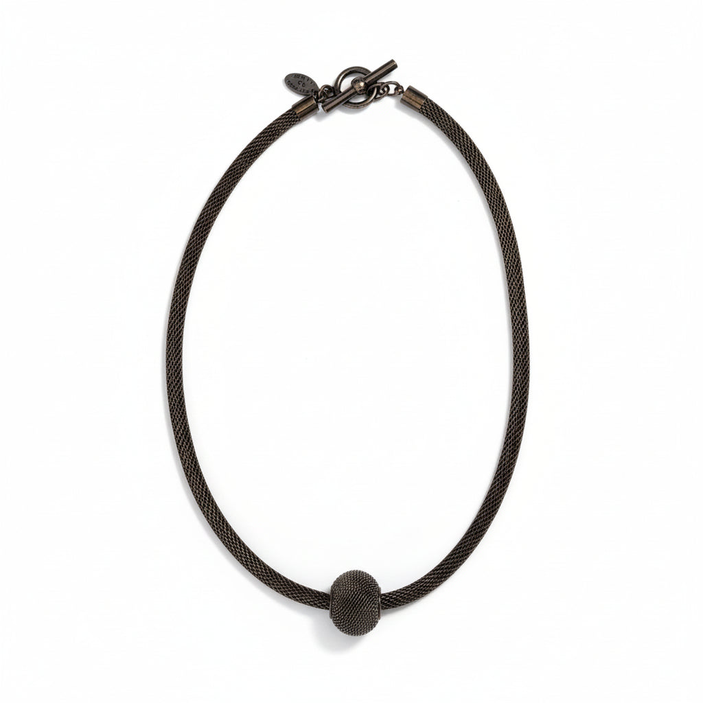 Mesh Necklace with Round Mesh Bead, 17"
