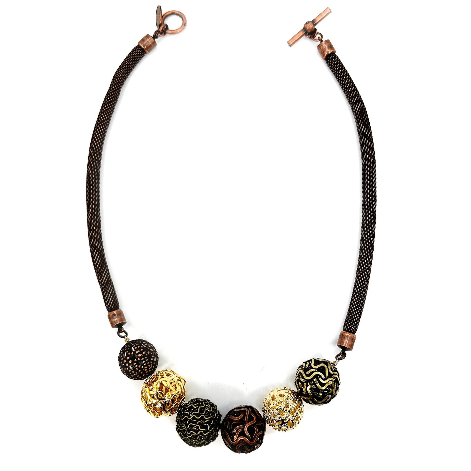 Mesh Necklace with Metal & Wire Beads