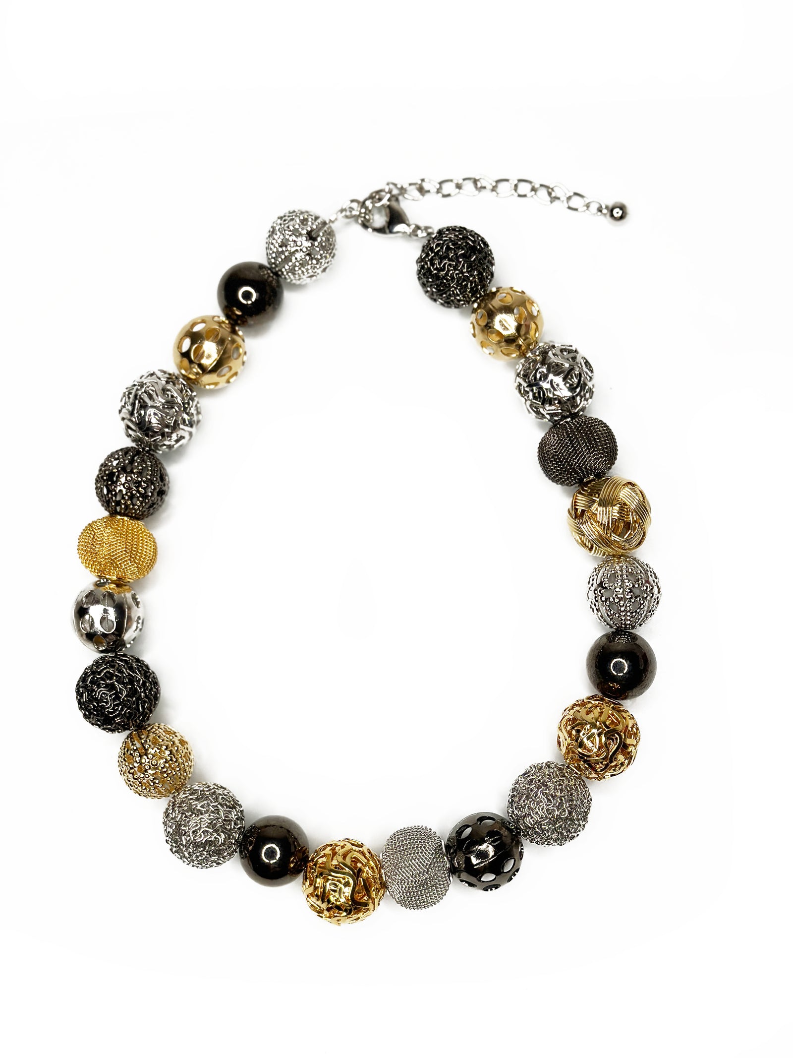 Necklace with All-Around Metal & Wire Beads