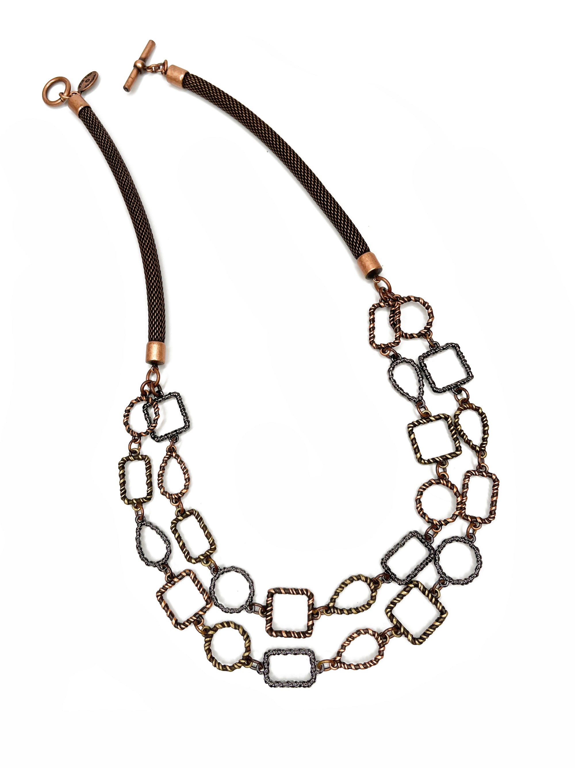 Mesh Necklace with 2-Strands of Geo Shapes