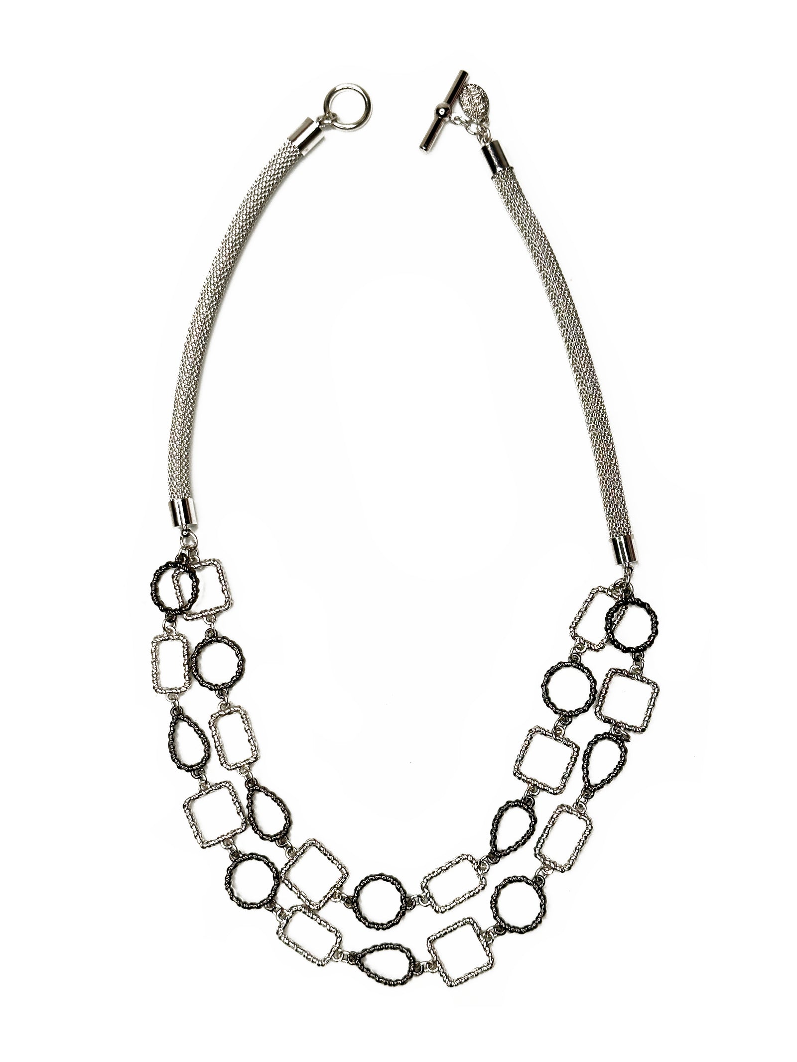 Mesh Necklace with 2-Strands of Geo Shapes