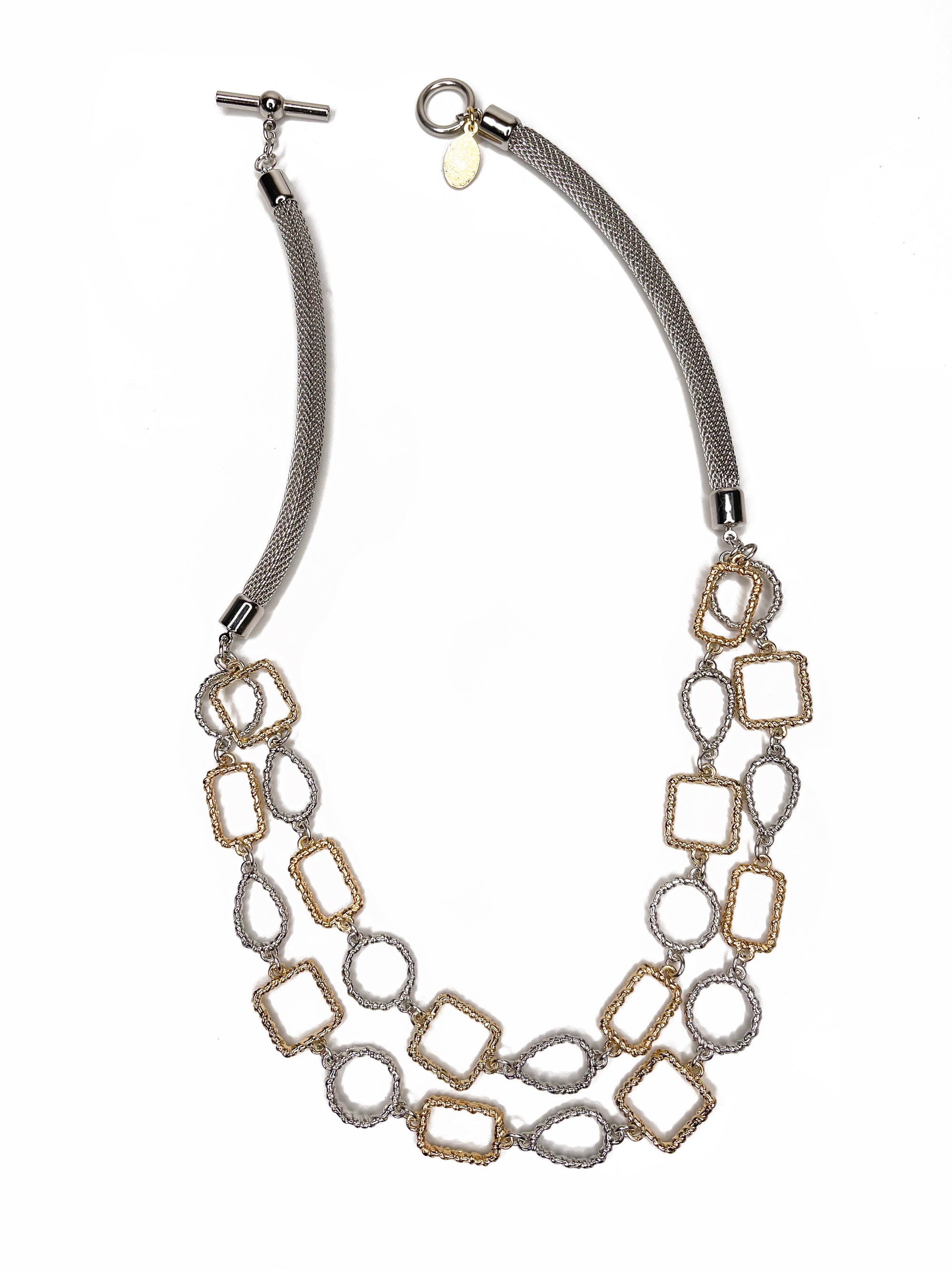 Mesh Necklace with 2-Strands of Geo Shapes