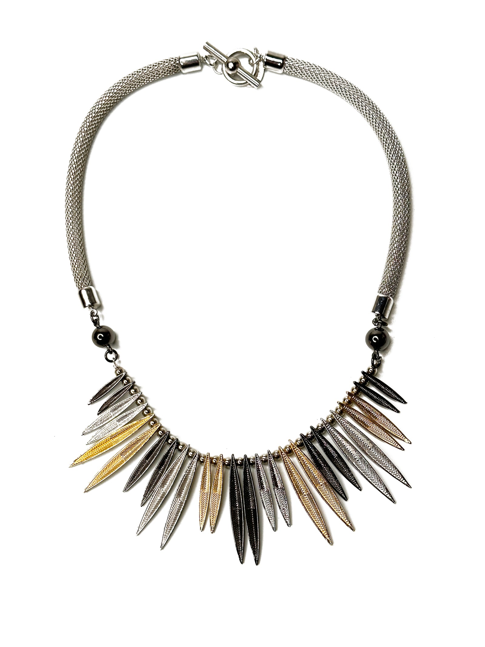 Mesh Necklace with Textured Marquis Bib