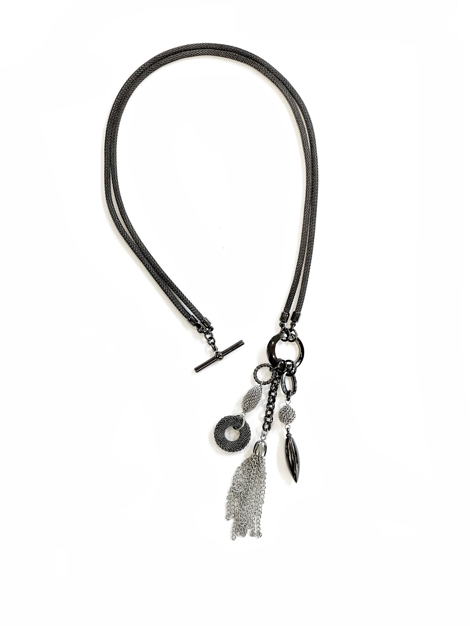 2-Way Mesh Necklace with Tassel Drop