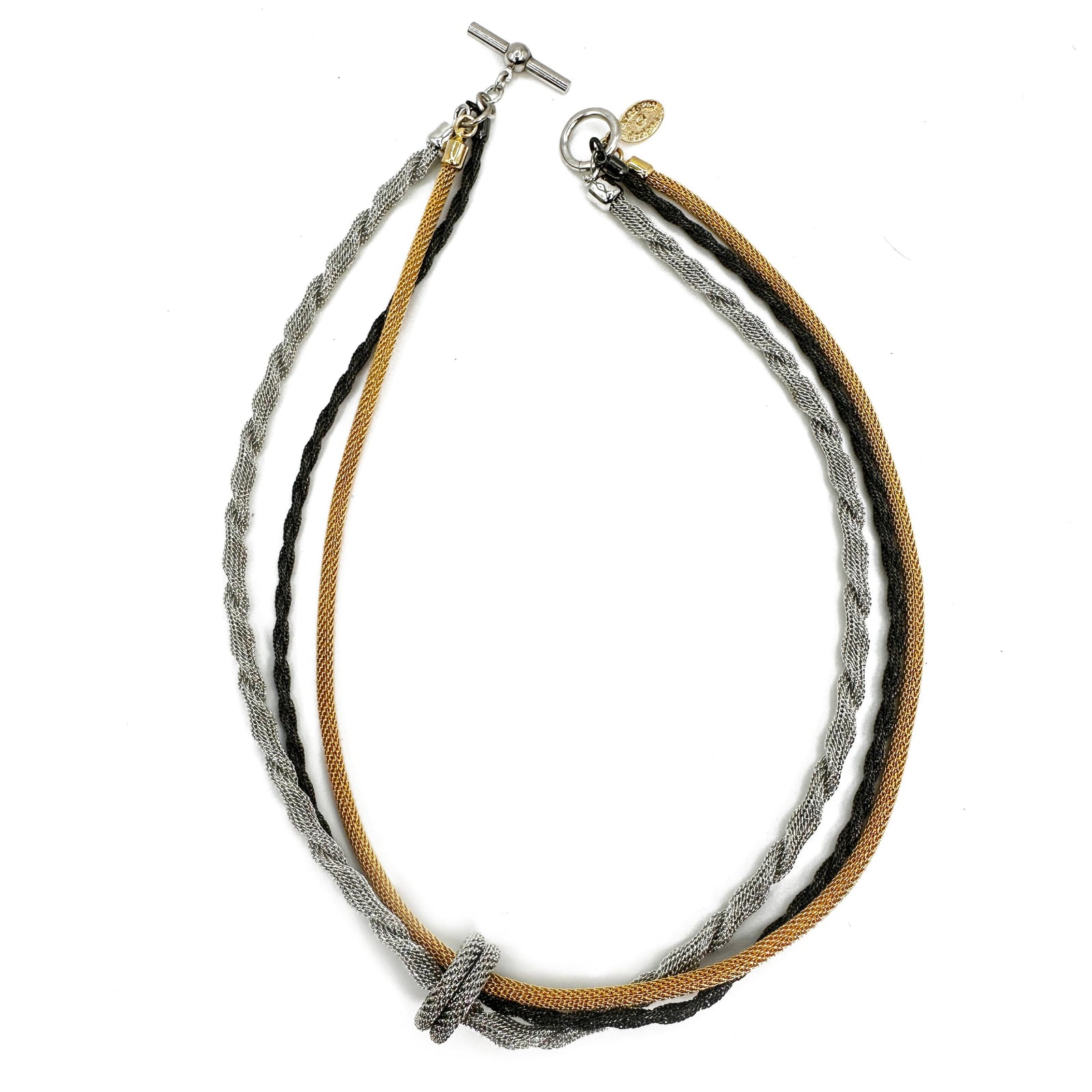 3-Strand Mixed Twist Mesh Necklace with Floating Ring