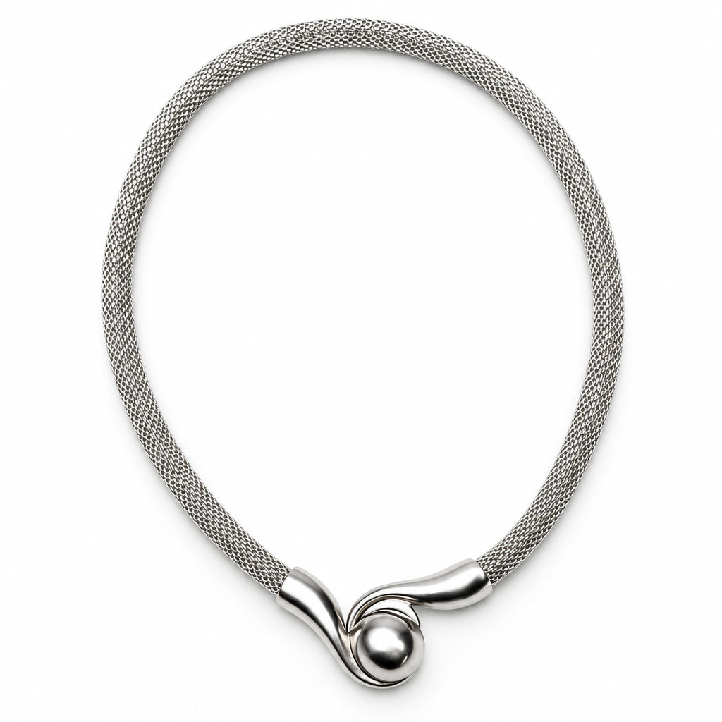 Mesh Necklace with Magnetic Swirl Ball Clasp