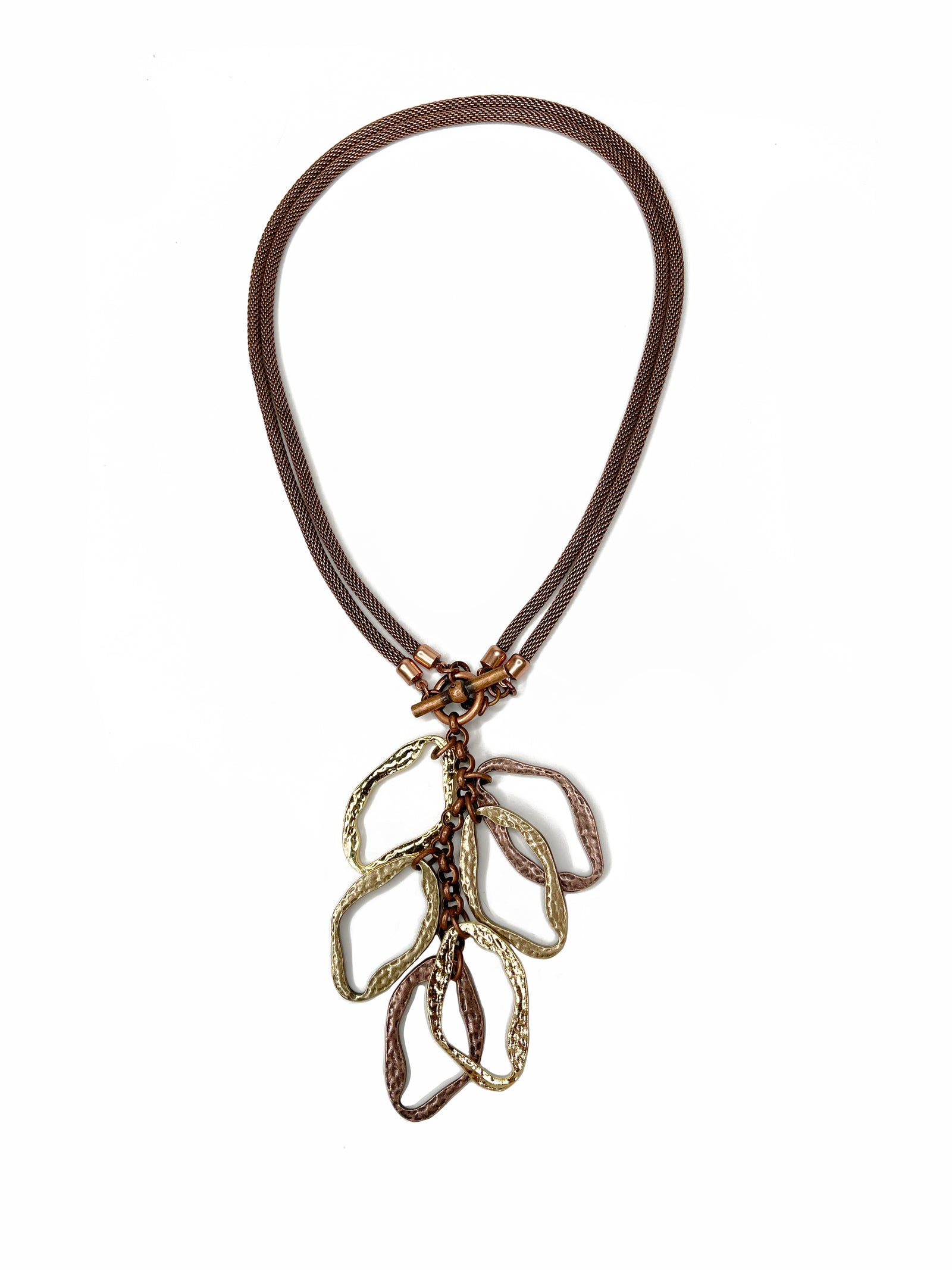 2-Way Mesh & Hammered Ovaloid Drop Necklace