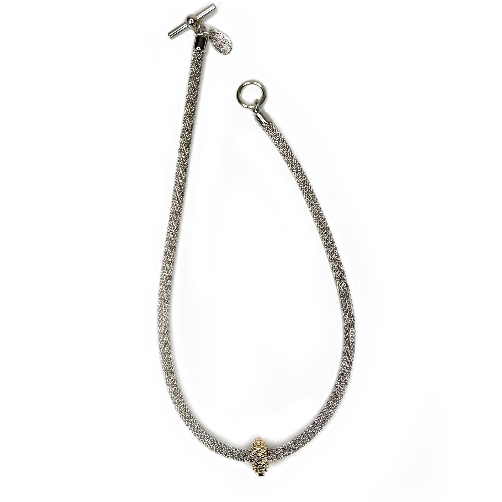 Mesh Necklace with Textured Rondelle Bead