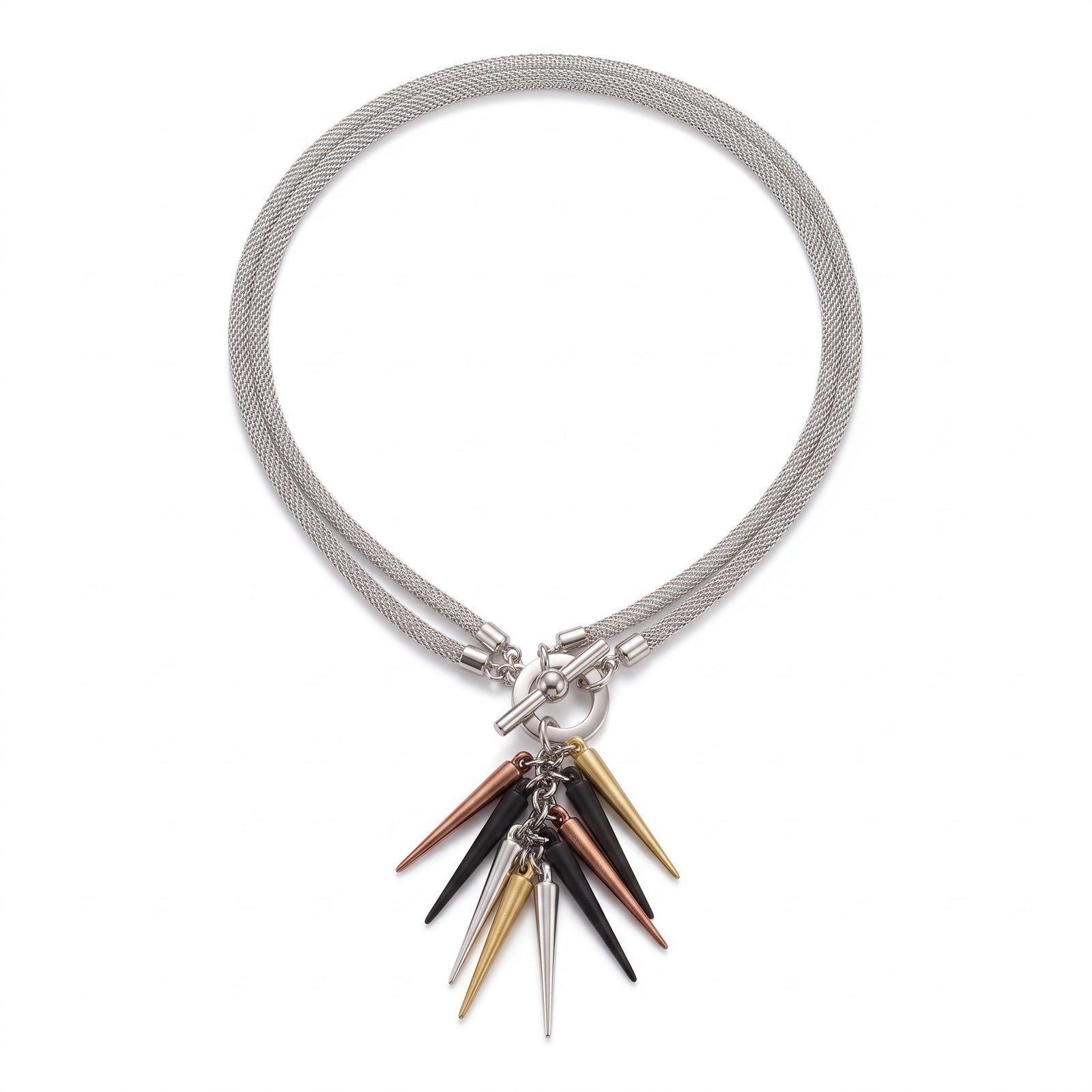 2-Way Mesh Necklace with Spike Cluster Drop