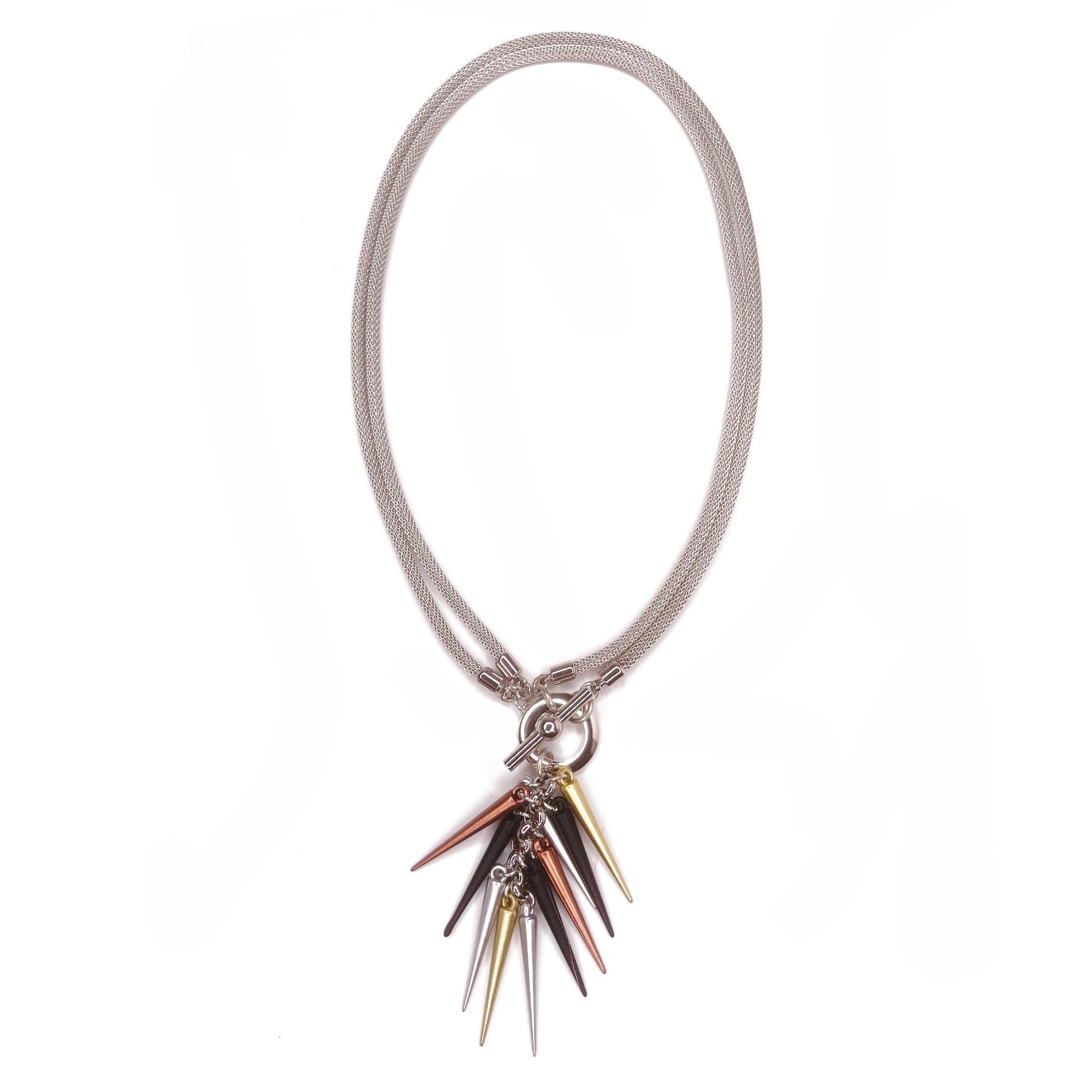 2-Way Mesh Necklace with Spike Cluster Drop