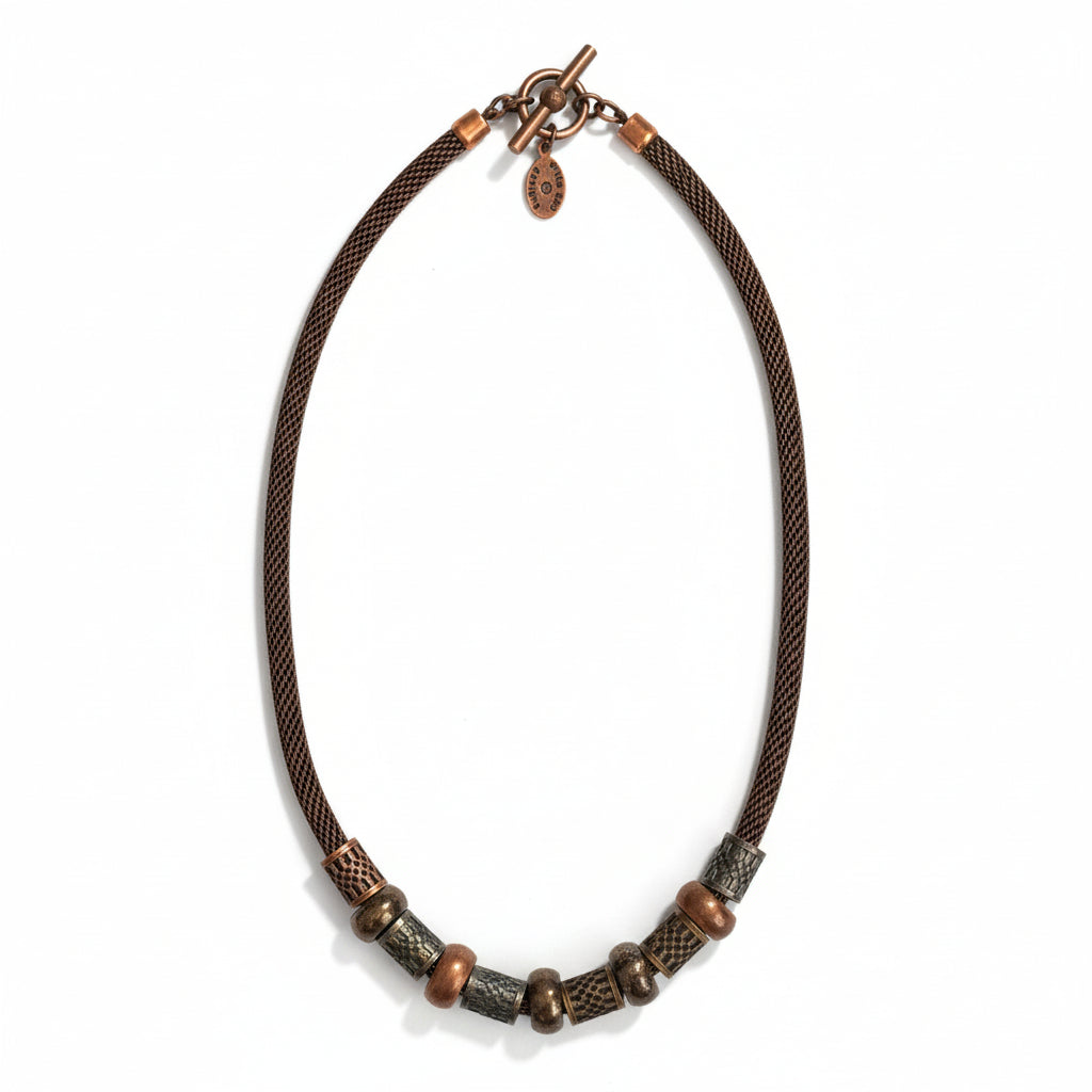Antiqued Medium Thick Mesh Filigree Tube Necklace
