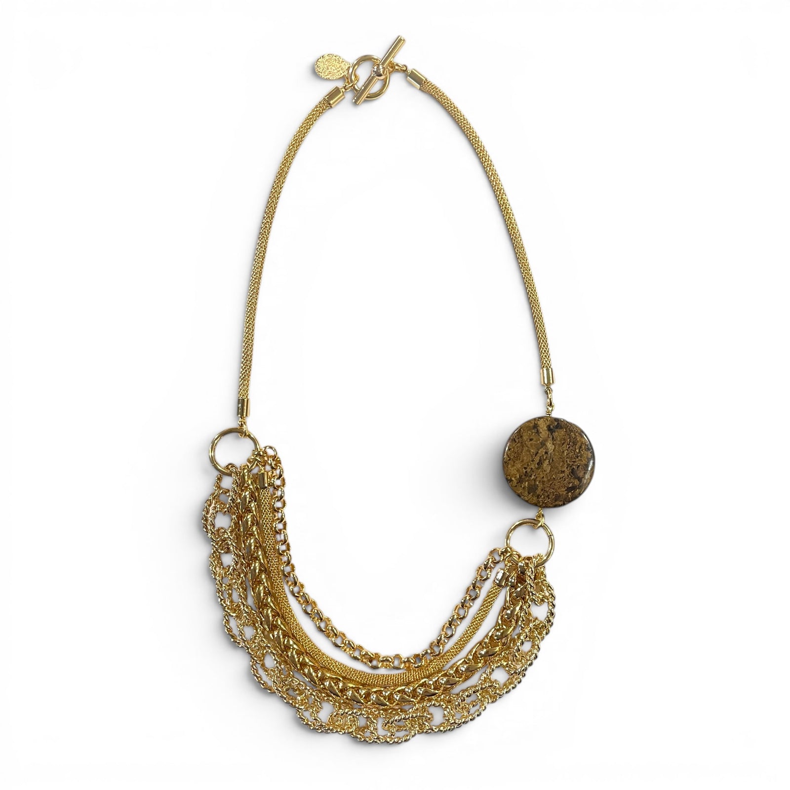 Multi-Chain Mesh Necklace with Stone