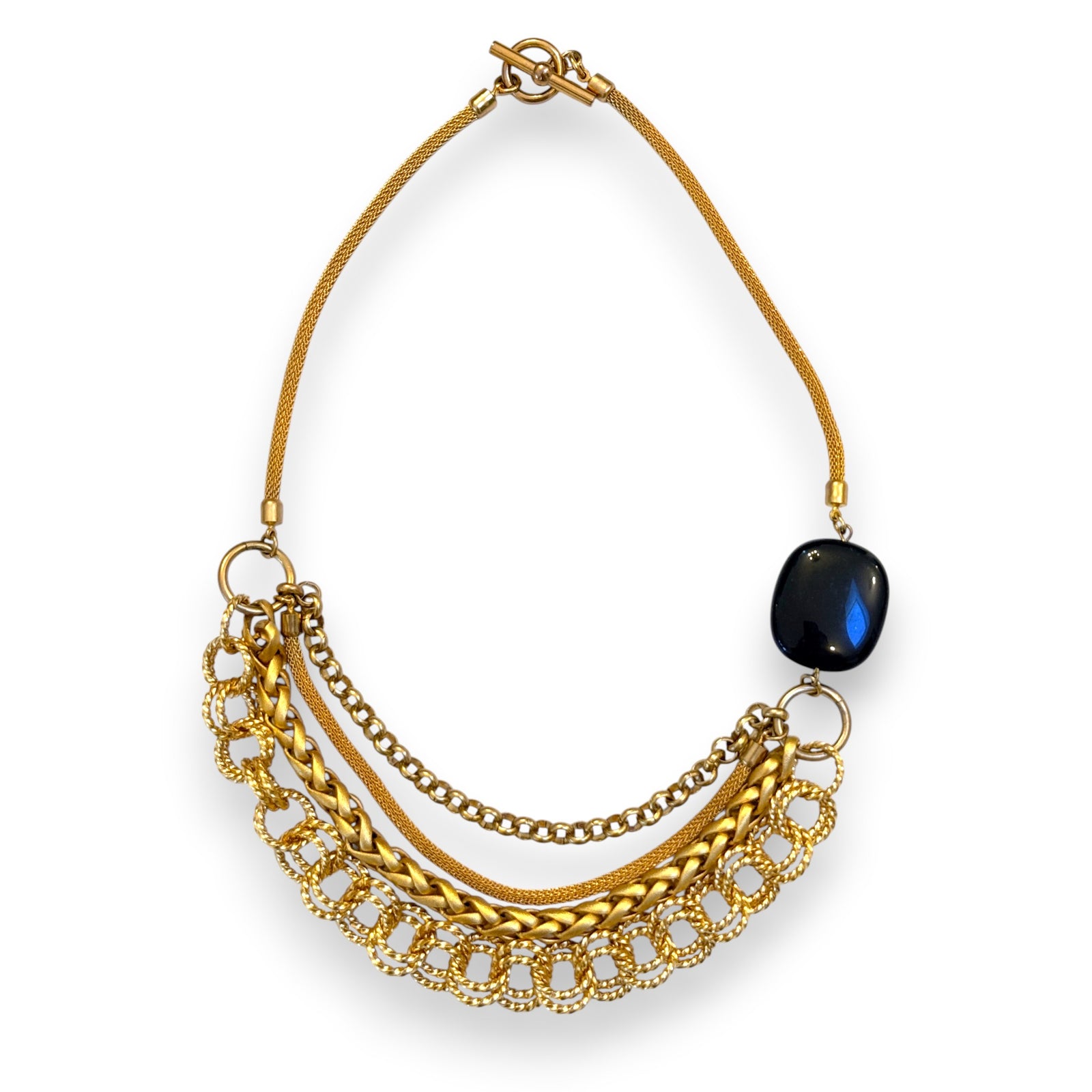 Multi-Chain Mesh Necklace with Onyx