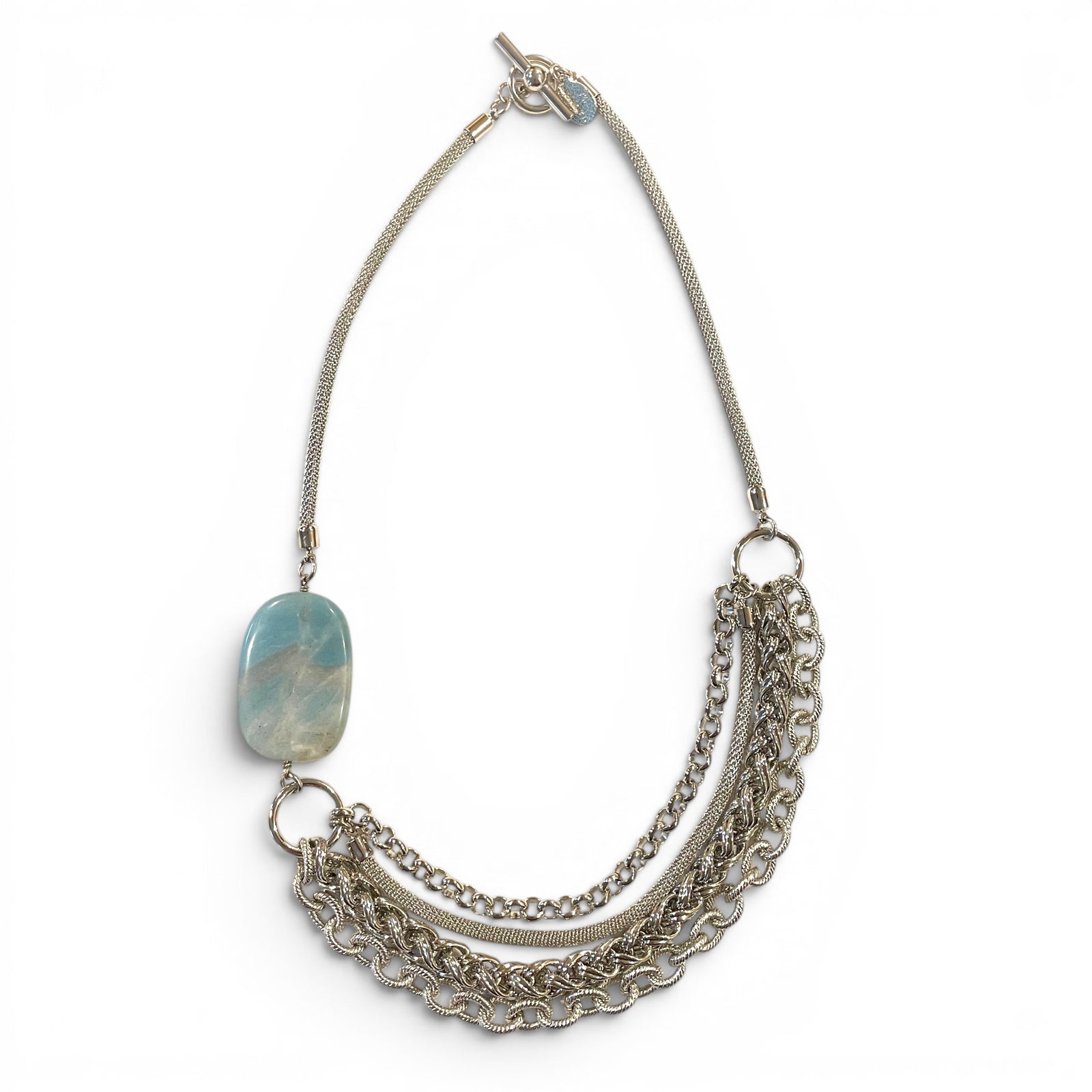 Multi-Chain Mesh Necklace with Stone