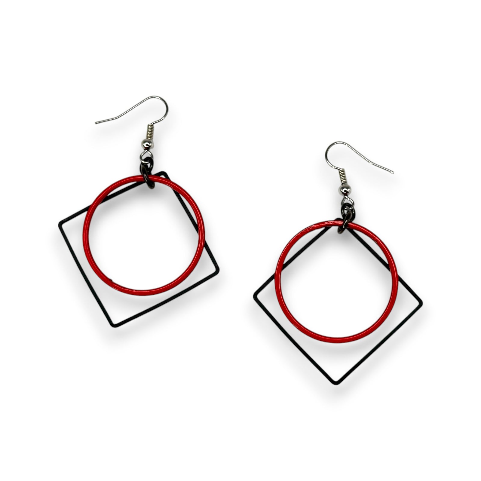 Square and Circle Enamel Earrings
