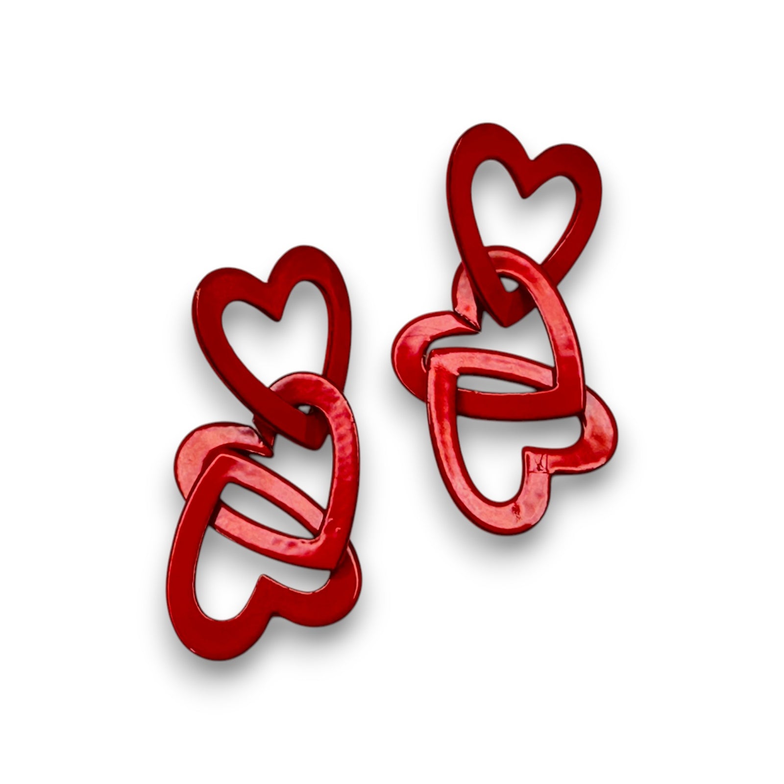 Red Heart Triple Drop Earrings