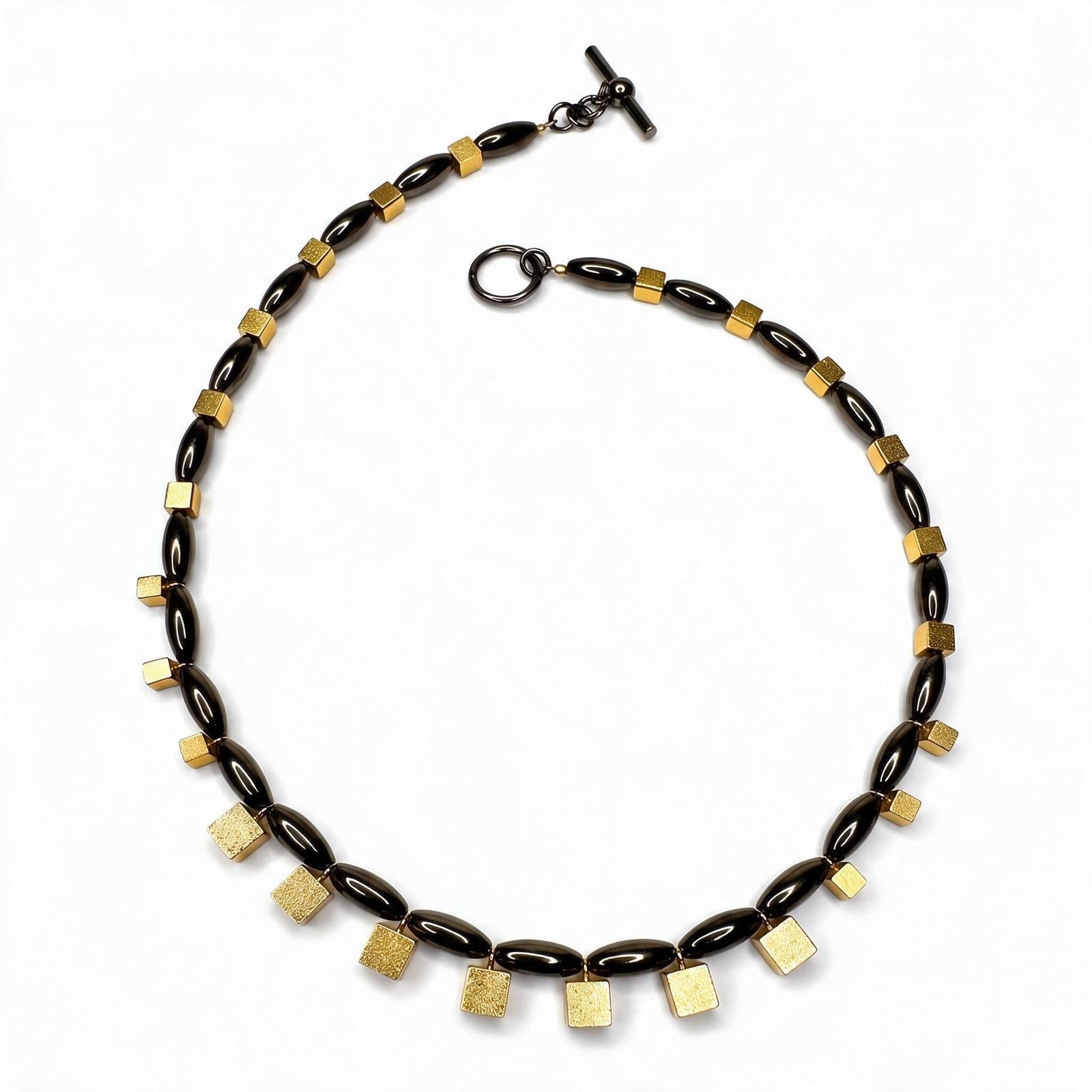 Ovals and Cubes Geometric Necklace