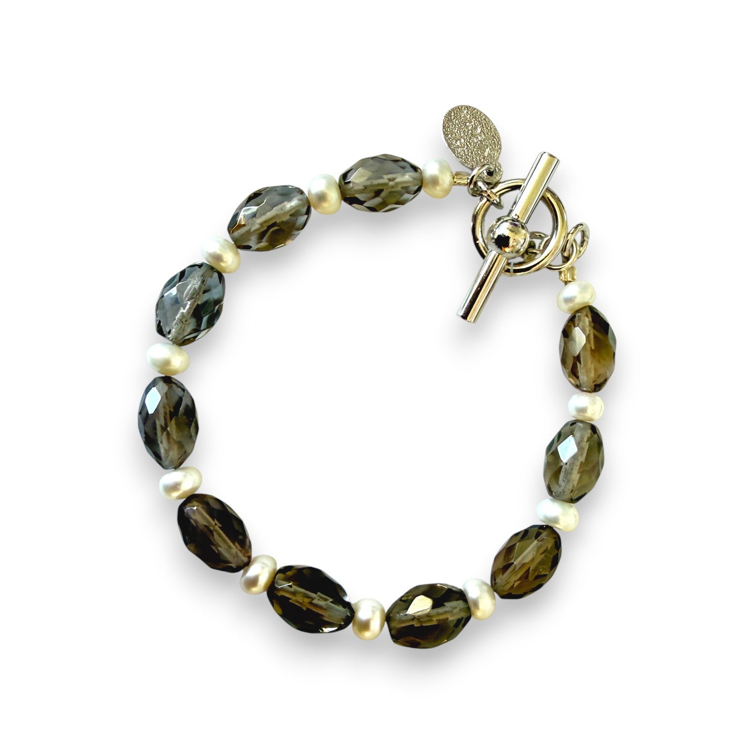 Smokey Quartz White Pearl Bracelet