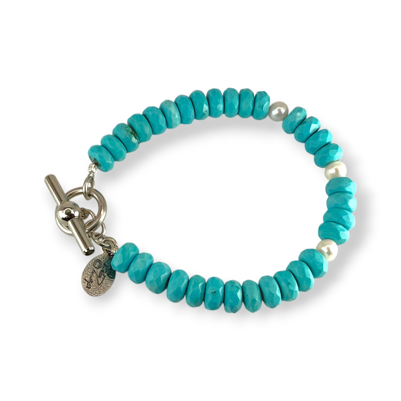 Faceted Rondelle & White Pearl Bracelet