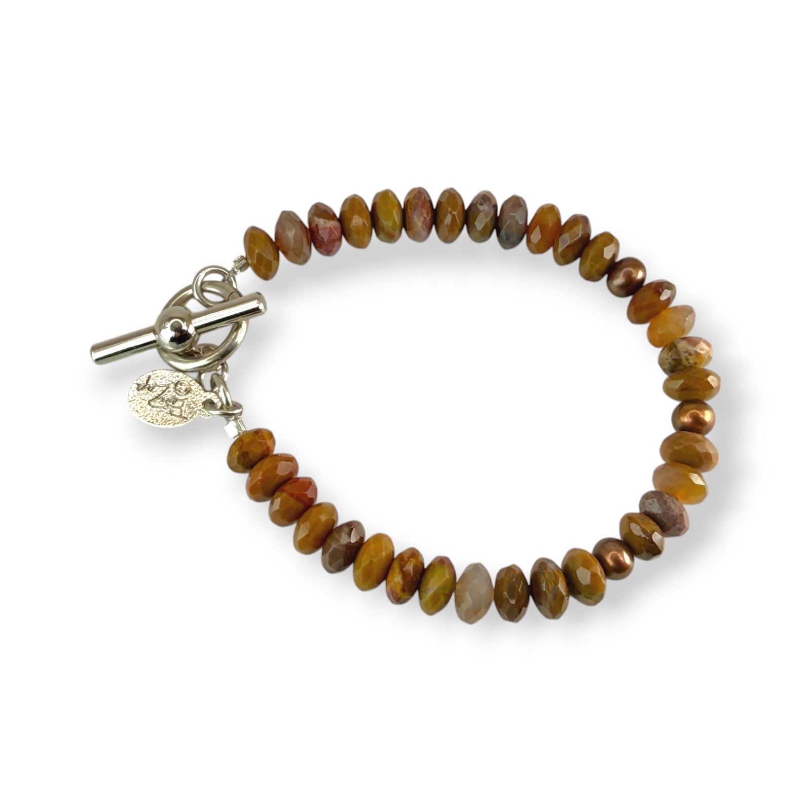 Faceted Rondelle & Copper Pearl Bracelet