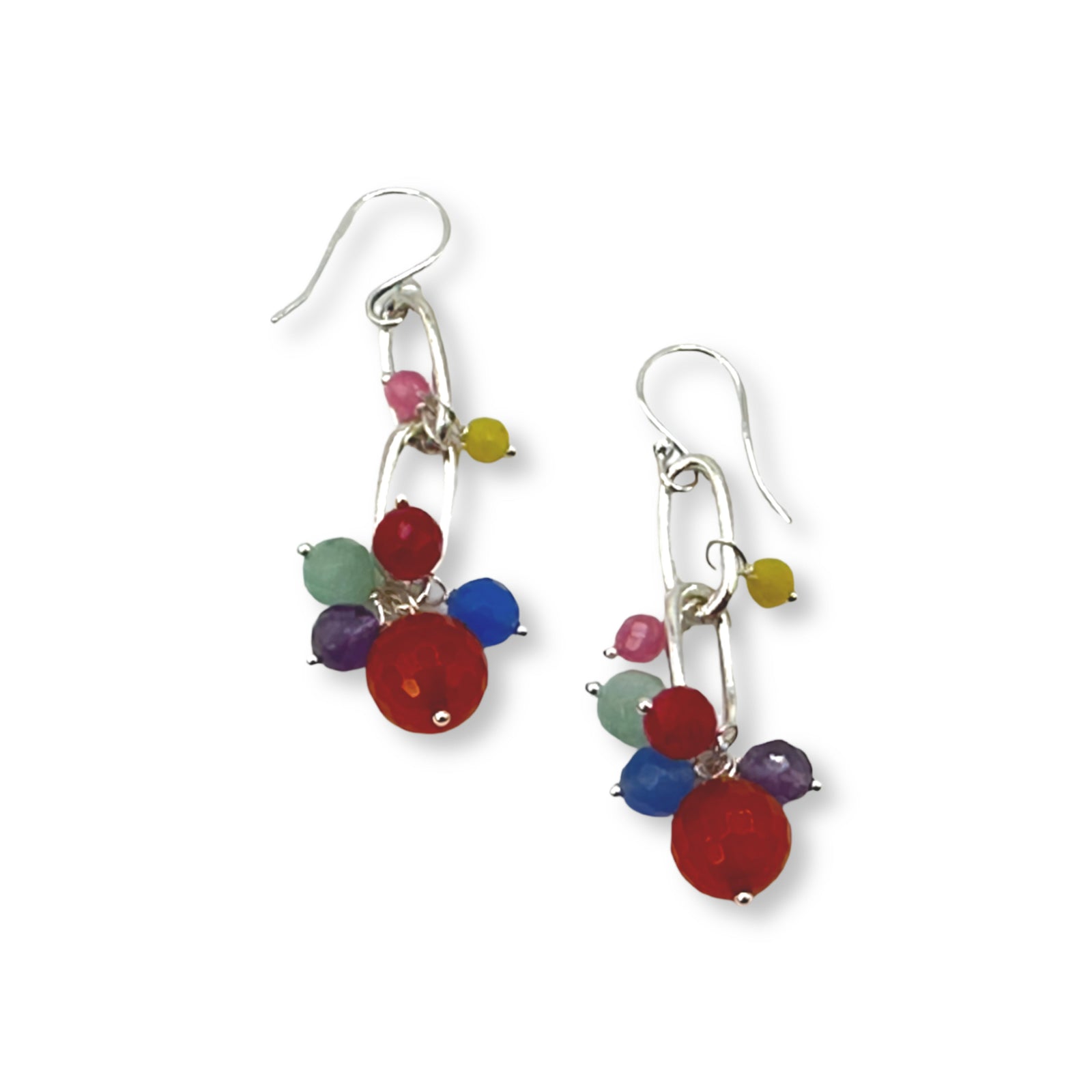 Sterling Chain & Faceted Stone Drop Earrings