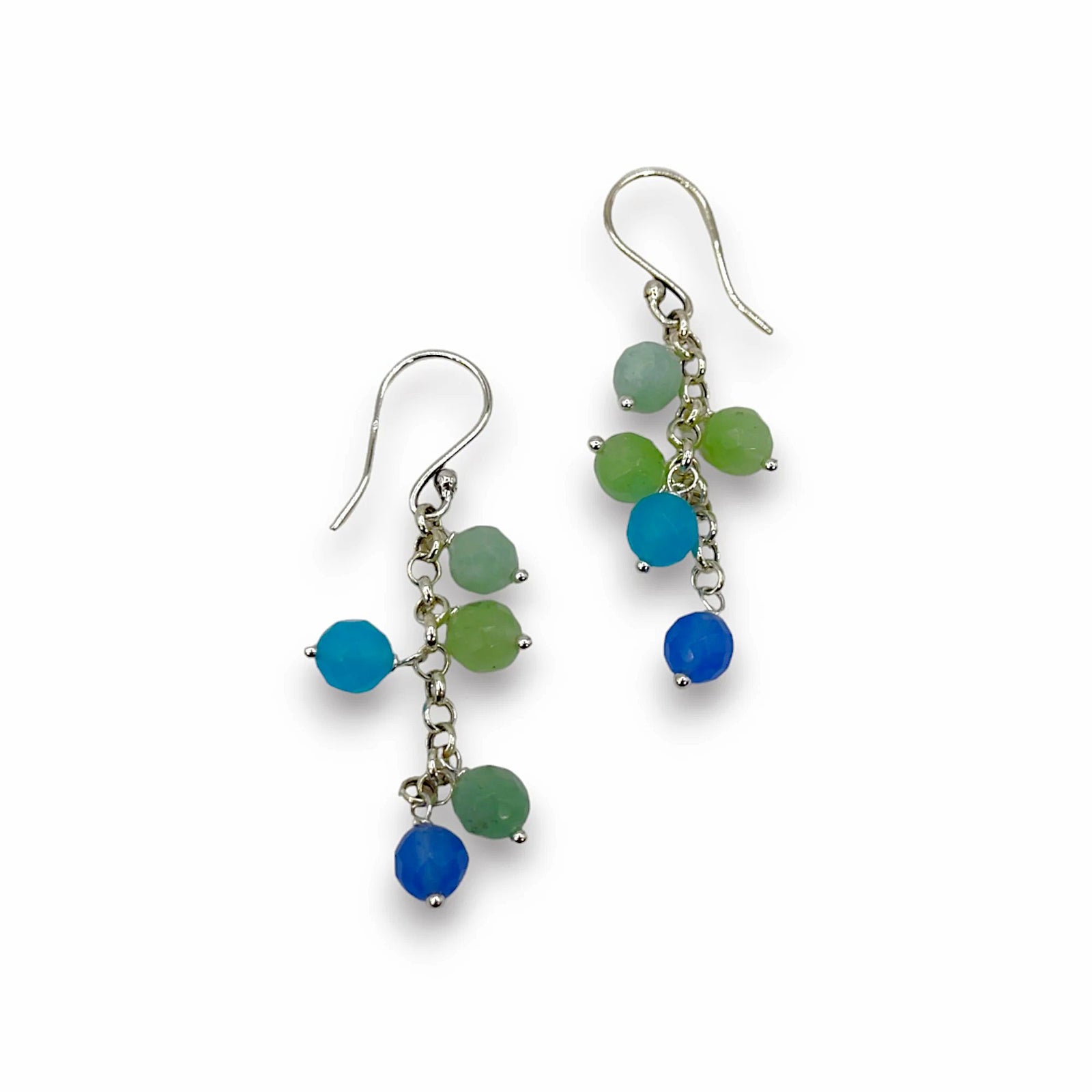 Linked Chain Faceted Ball Stone Drop Earrings