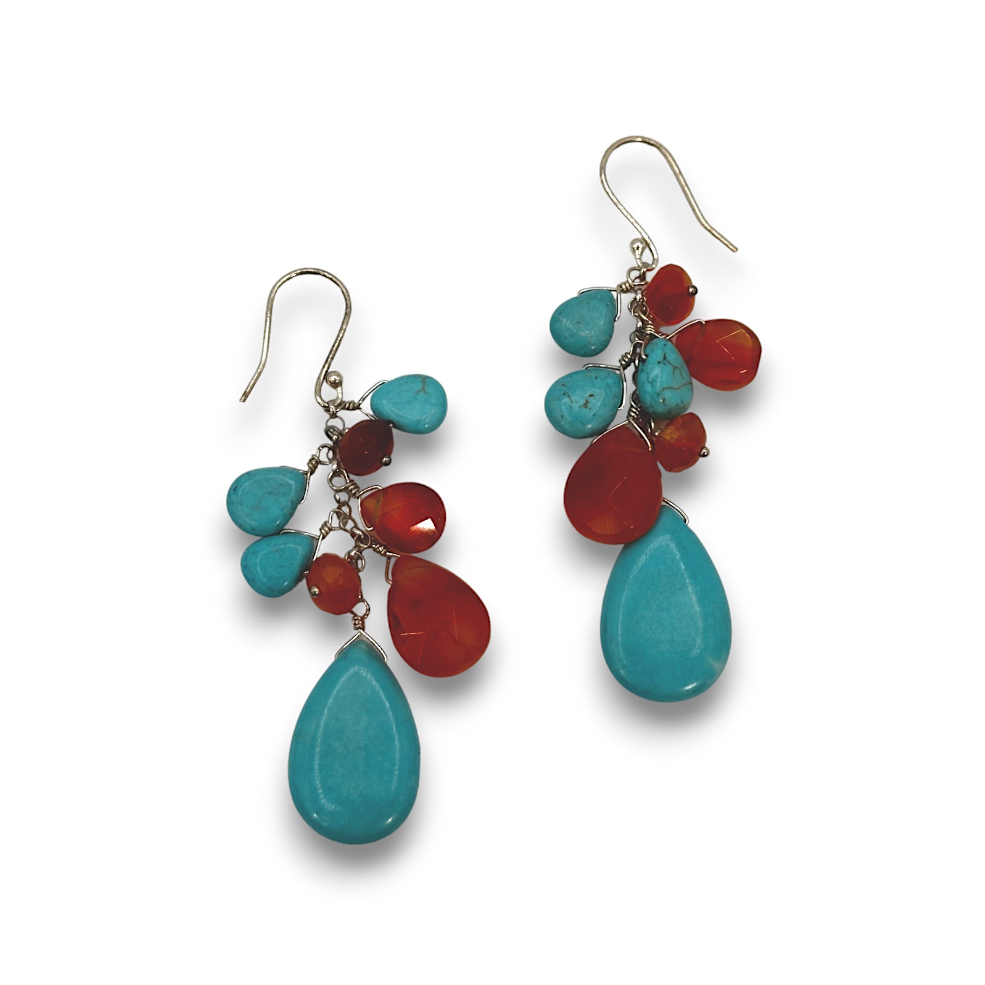 Turquoise & Carnelian Drop Earrings