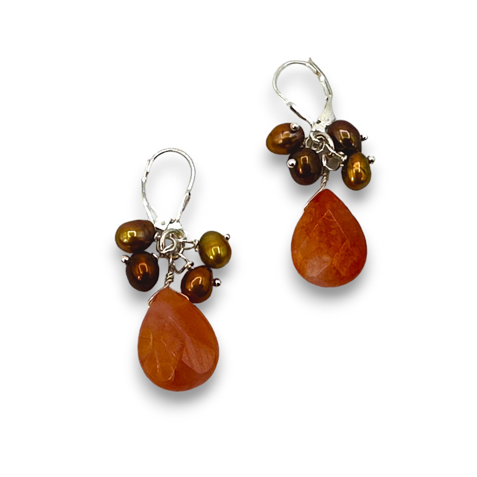 Mixed Stone and Pearl Cluster Earrings
