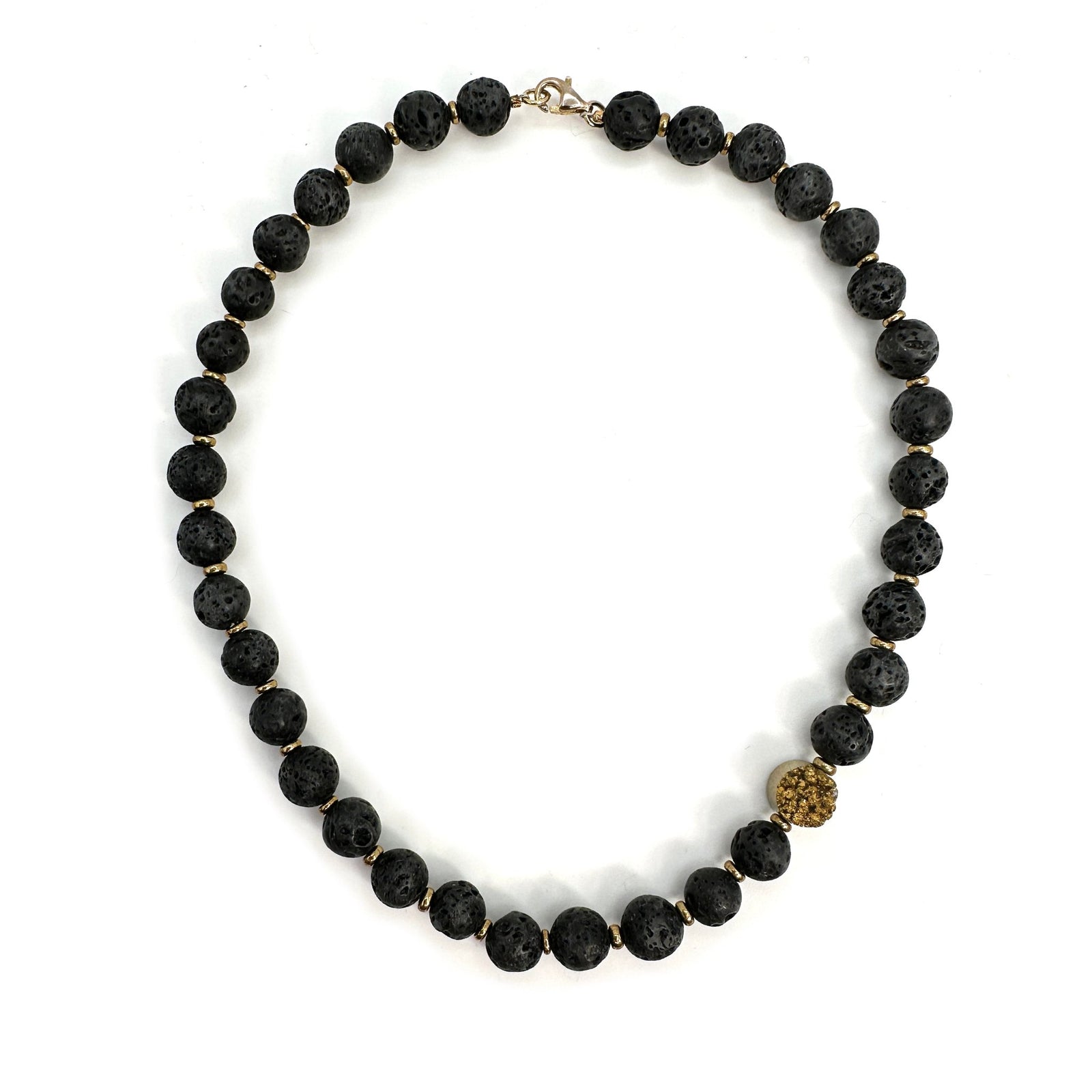 Lava Bead Necklace with Offset Gold Druzy Stone | Erica Zap Designs