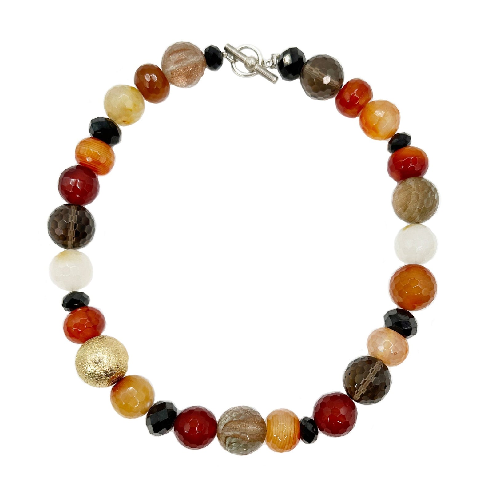 Carnelian Smoky Quartz Goldstone Ball Necklace