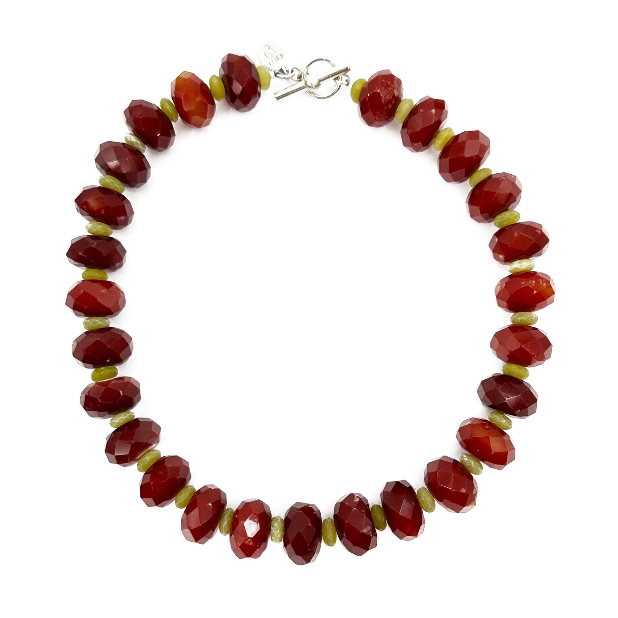 Faceted Carnelian and Olive Jade Necklace