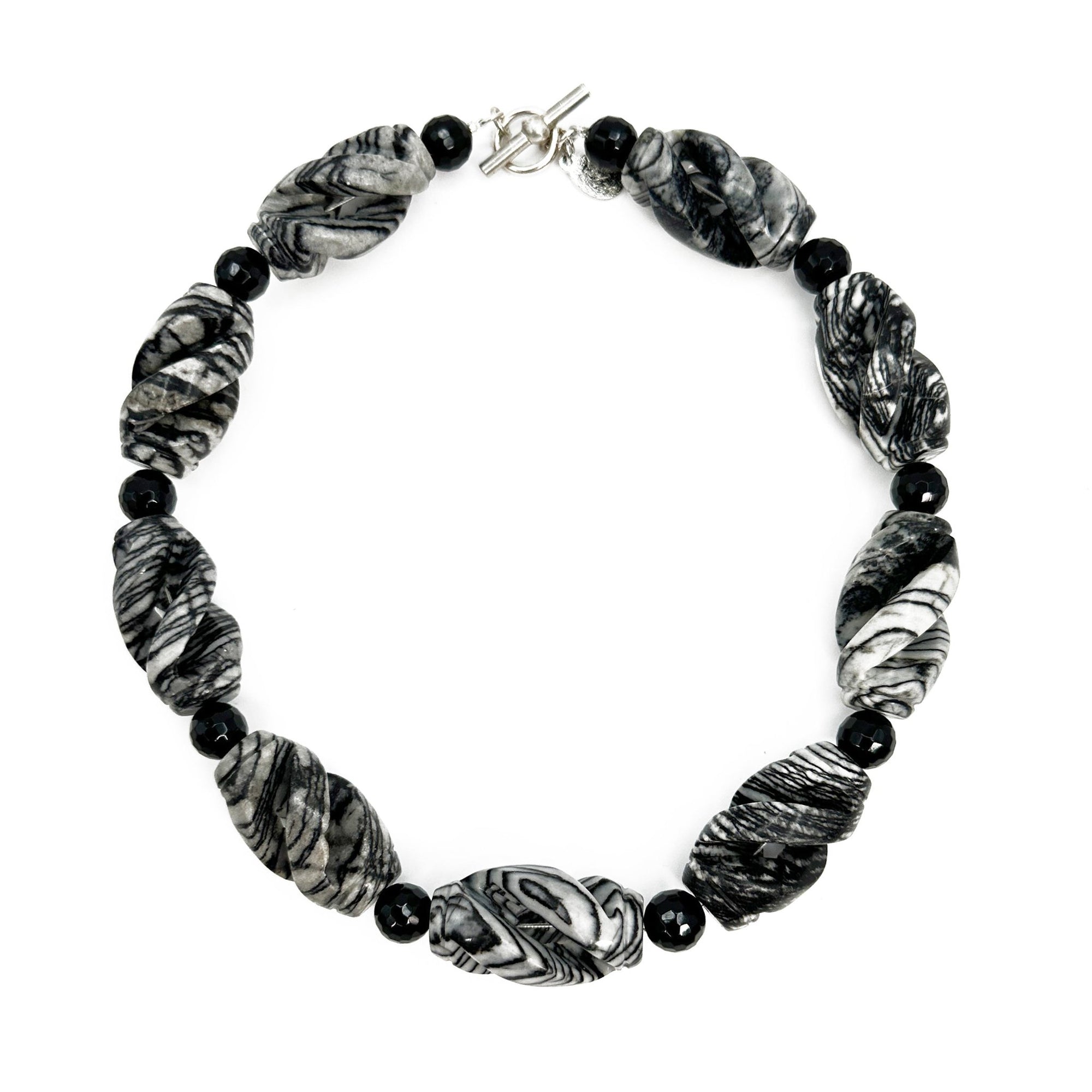 Black and White Twisted Stone Statement Necklace