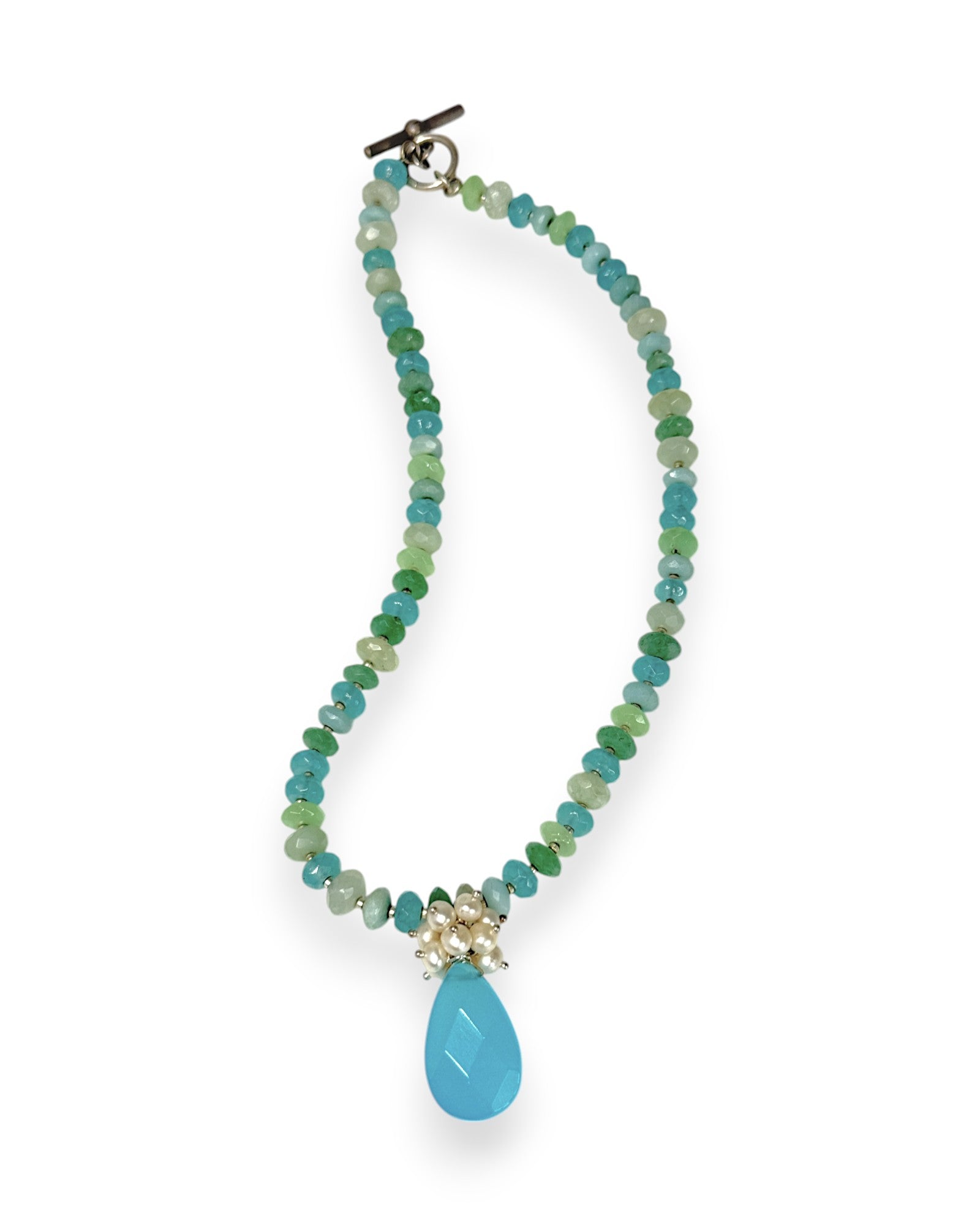 Rondelle Stone Necklace with Faceted Teardrop & Pearls | Erica Zap Designs