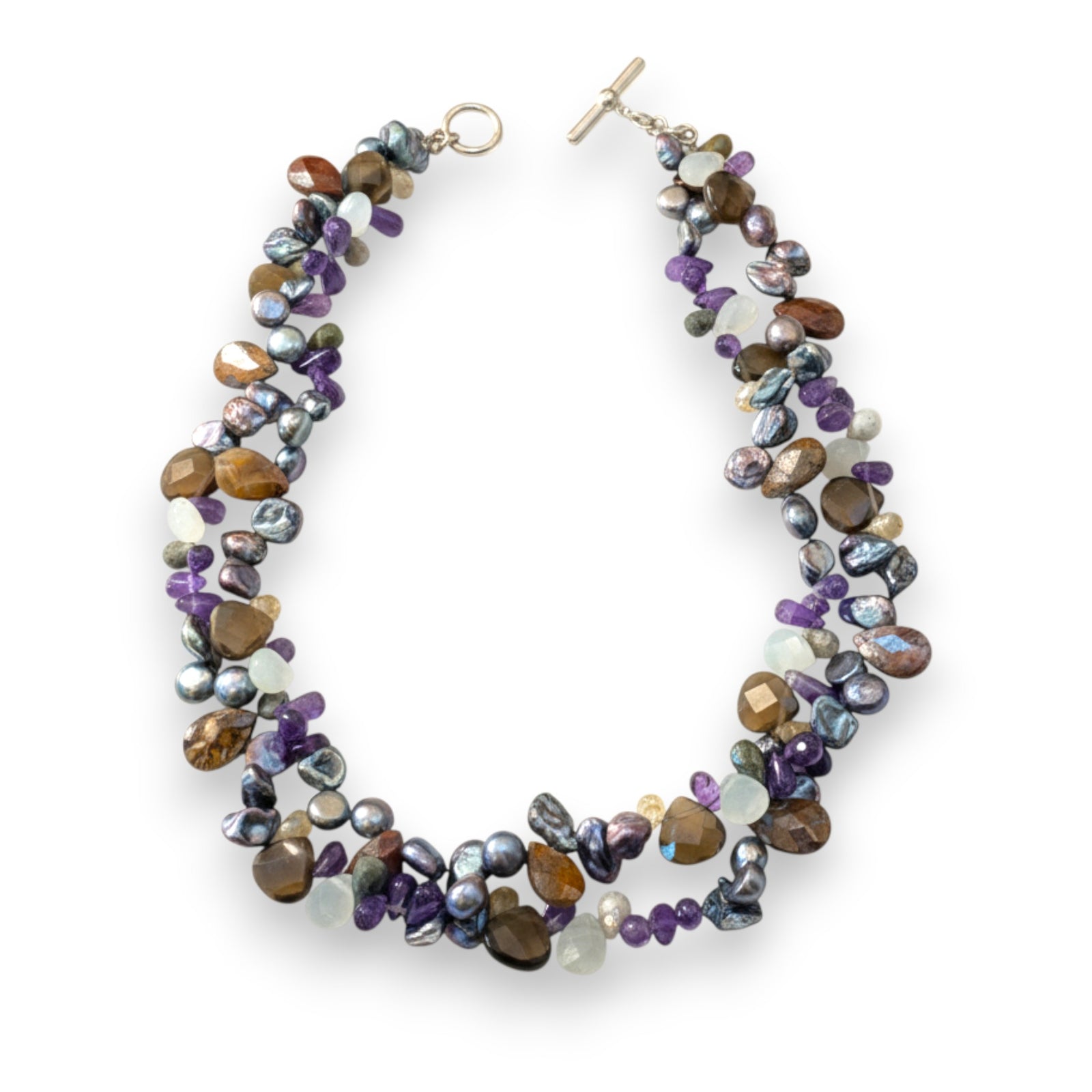Keshi Pearl and Stone Twist Necklace