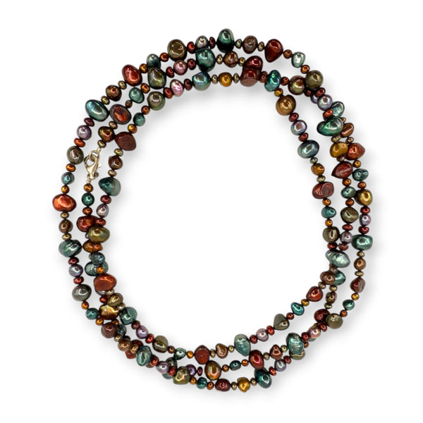Set Collier Et Bracelet Perles Nugget Multicolores – Plaqué Platine élégant