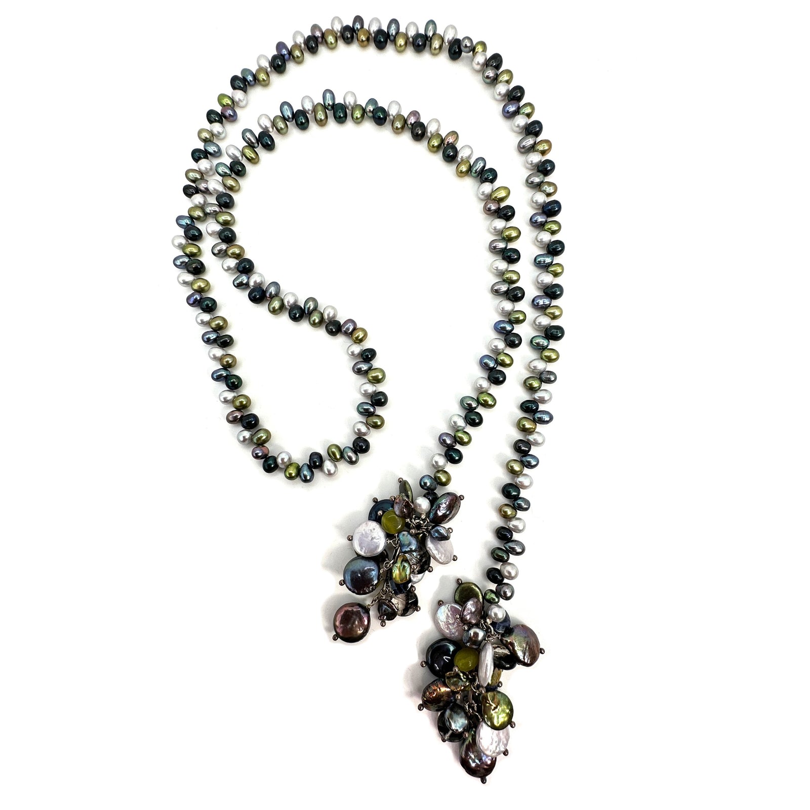 Pearl Lariat with Coin Pearl Cluster Drops