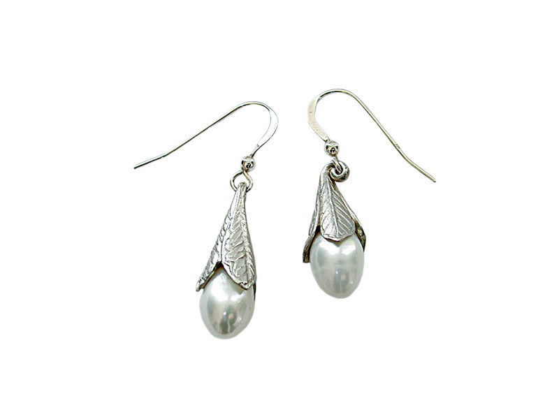 Trumpet Leaf & Pearl Earrings | Erica Zap Designs