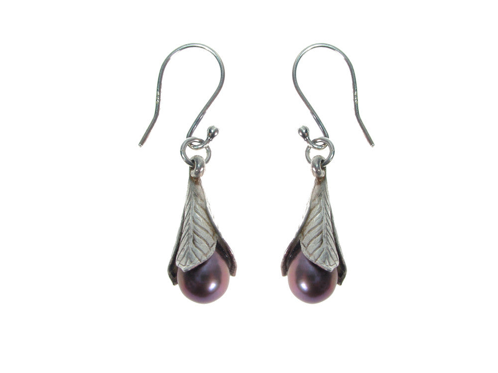 Trumpet Leaf & Pearl Earrings | Erica Zap Designs