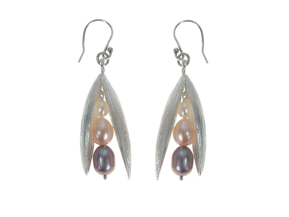 Pearls in Large Sterling Pod Earrings | Erica Zap Designs