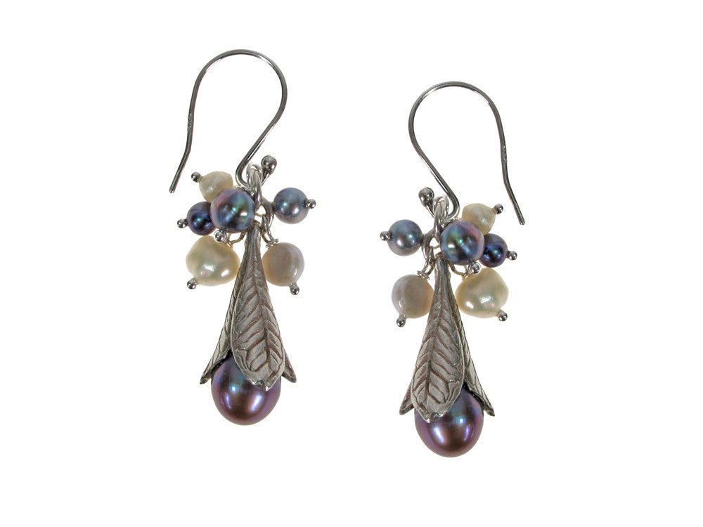 Pearls and Sterling Trumpet Leaf Earrings | Erica Zap Designs