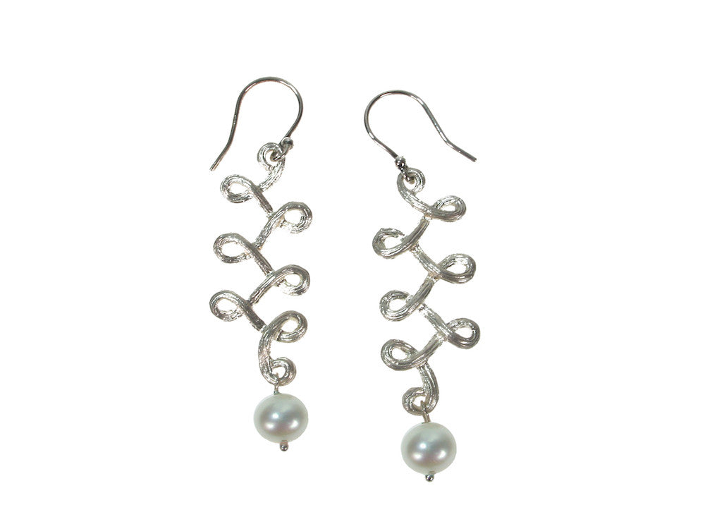 Swirling Sterling Vine & Pearl Drop Earrings | Erica Zap Designs