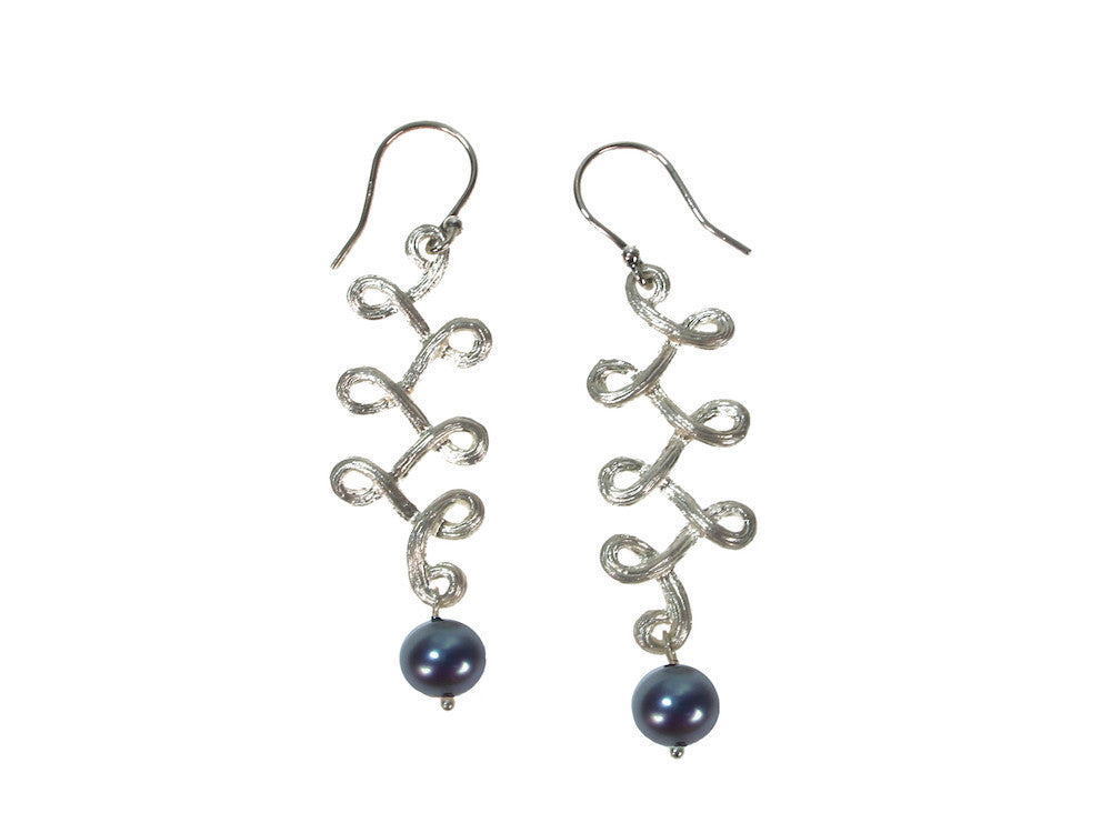 Swirling Sterling Vine & Pearl Drop Earrings | Erica Zap Designs